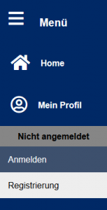 Menü Mein Profil Anmelden